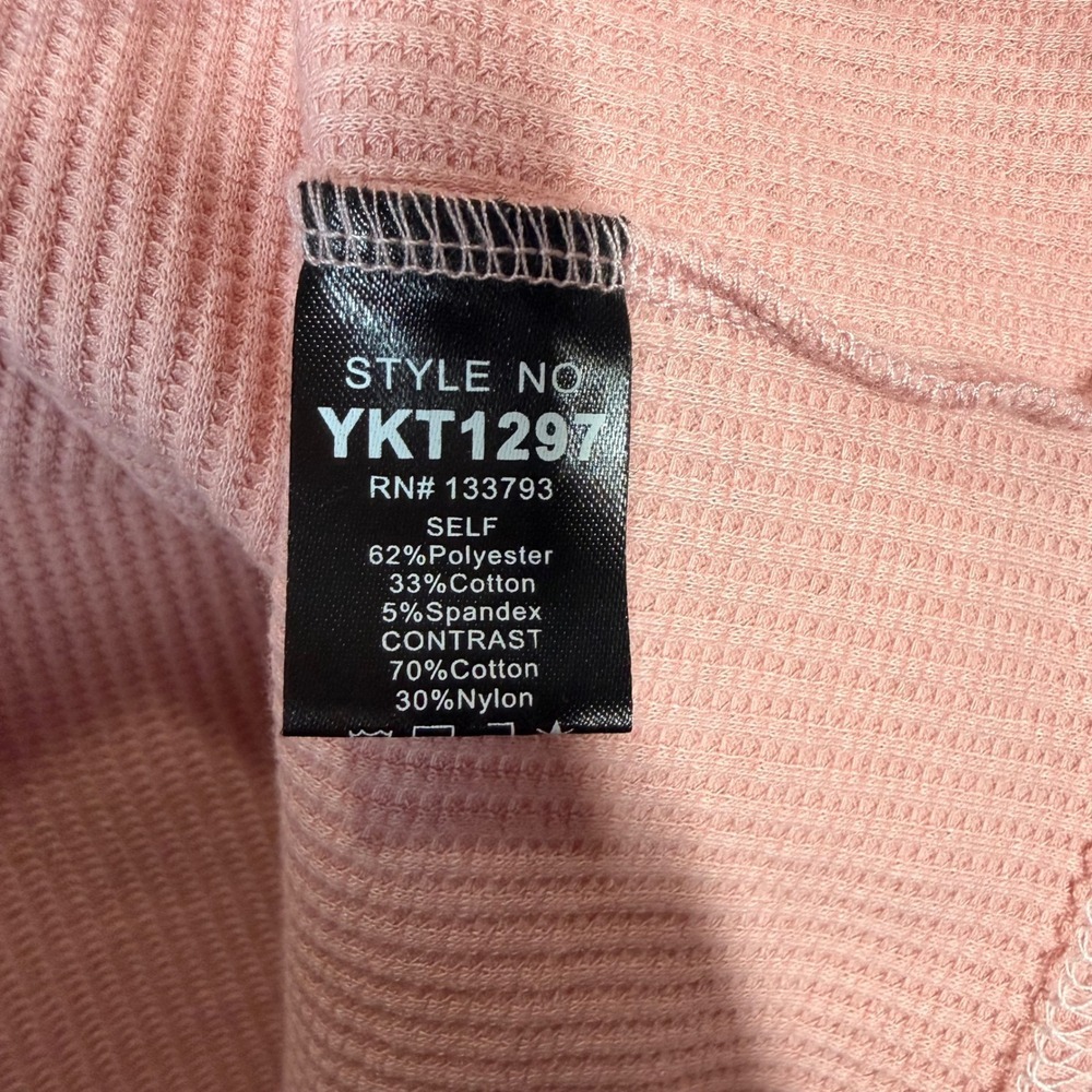 POL Pink Floral Lace Waffle Knit Long Lace Sleeve Top Size L YKT1297 Spring NWOT - Picture 4 of 8